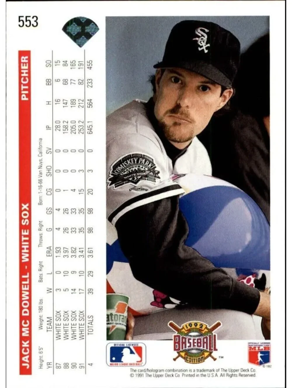 Jack McDowell 1992 Upper Deck MLB #553 Baseball Card Chicago White Sox